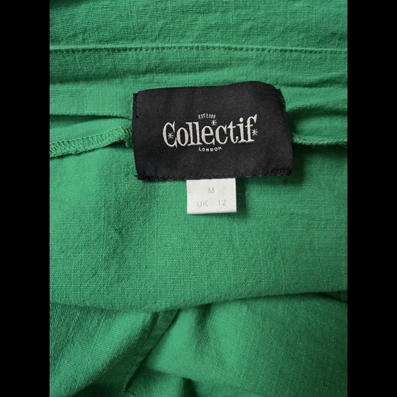 💚Collectif "Dolores" Retro Peasant Style Off-Shoulder Blouse In Green - Picture 8 of 12